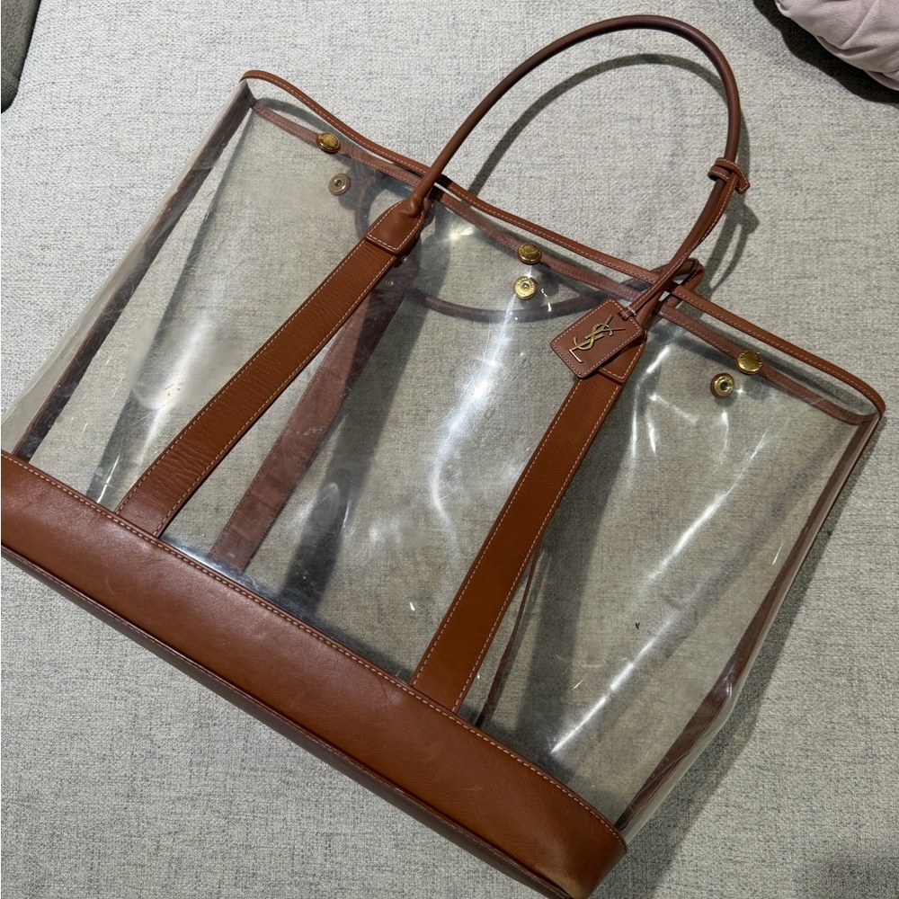 Yves Saint Laurent Transparent Brown Tote Bag with Zip Pouch